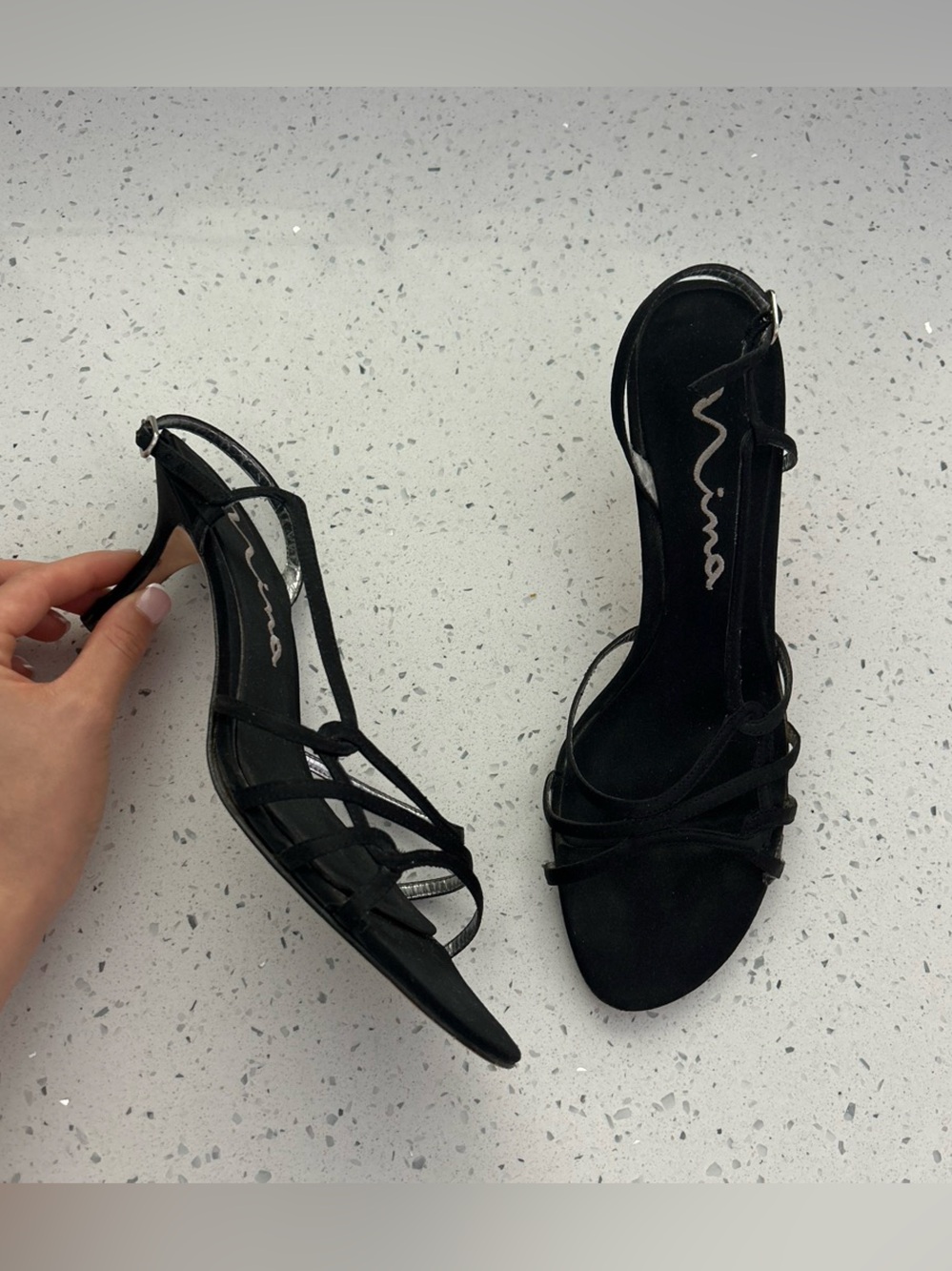 Nina Black Strappy Kitten Heels